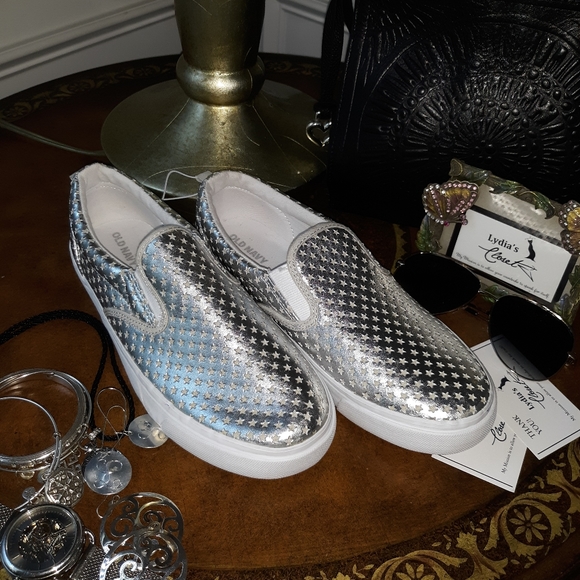 navy silver shoes